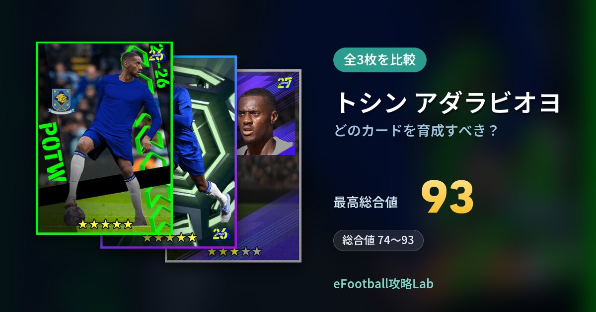 【イーフト】トシン アダラビオヨはどのカードを育成すべき？全3枚を比較