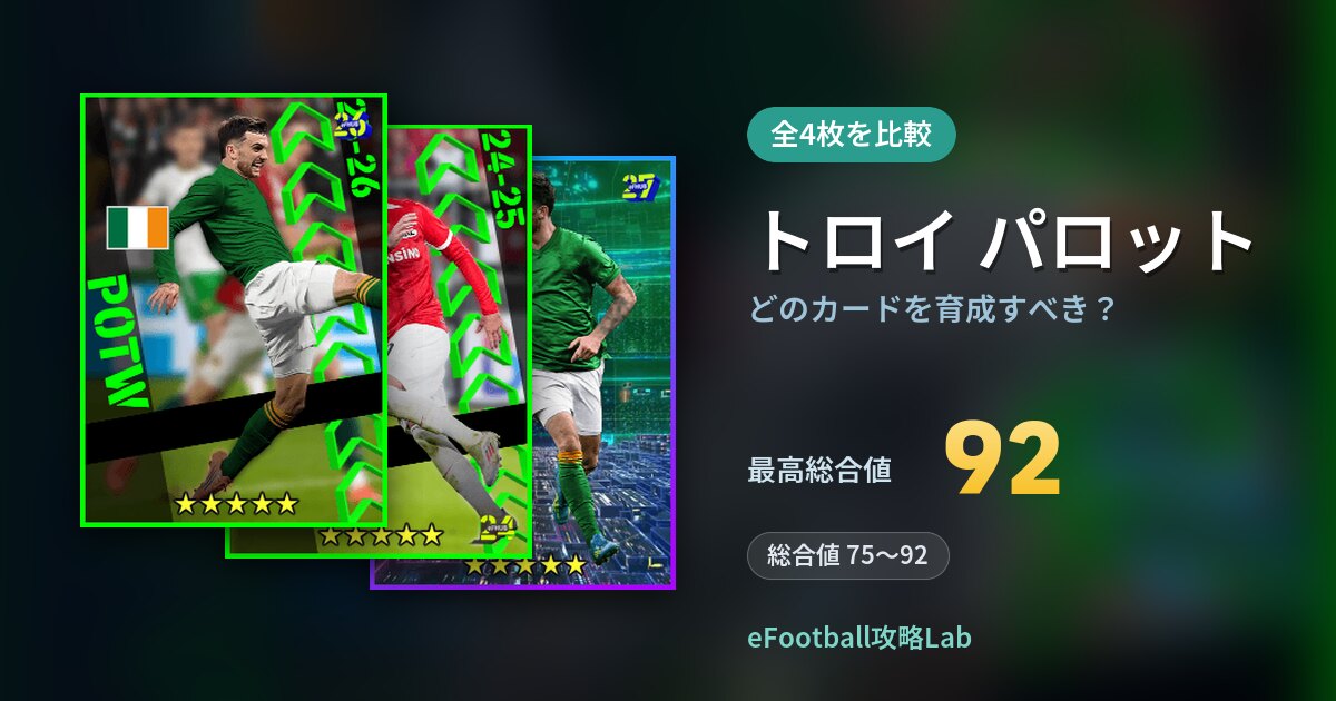【イーフト】トロイ パロットはどのカードを育成すべき?全4枚を比較