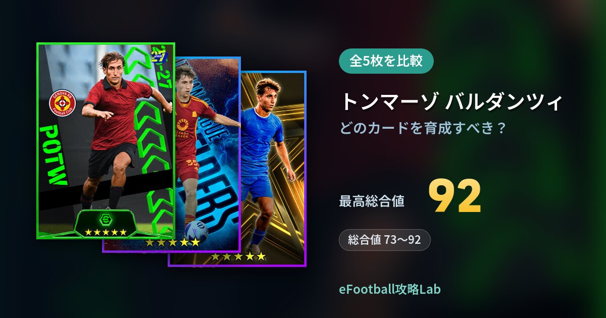 【イーフト】トンマーゾ バルダンツィはどのカードを育成すべき？全5枚を比較