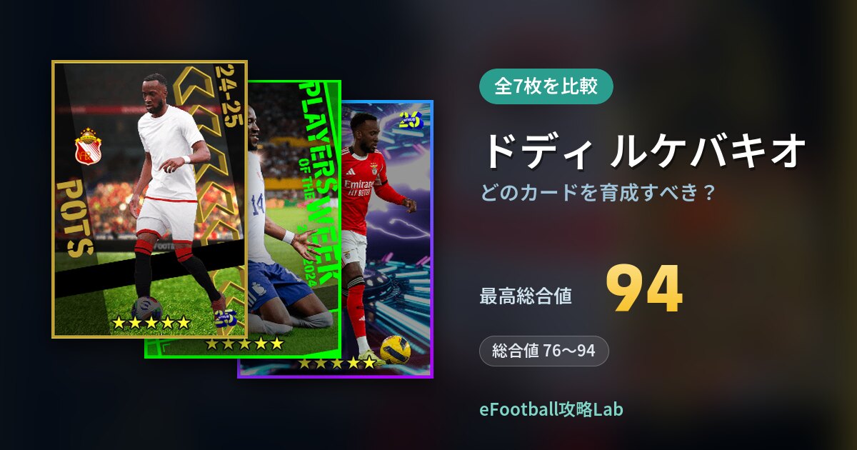 【イーフト】ドディ ルケバキオはどのカードを育成すべき？全7枚を比較