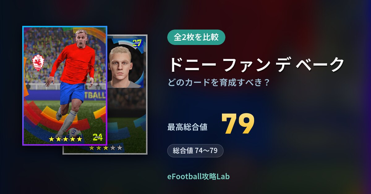 【イーフト】ドニー ファン デ ベークの育成カード比較（全2枚）