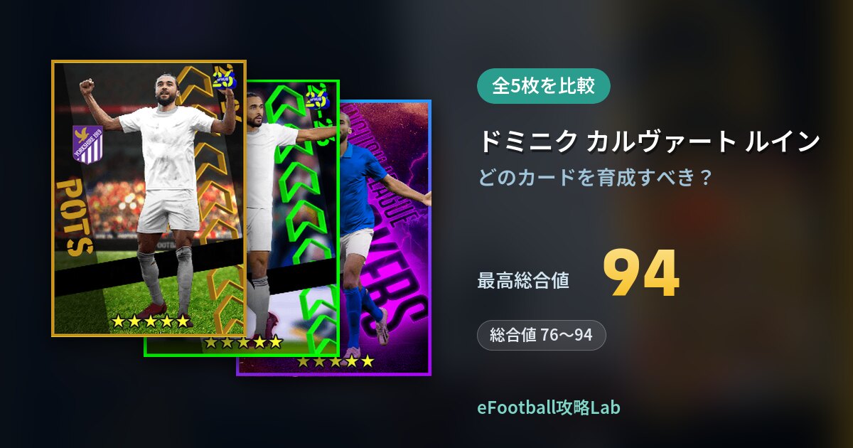 【イーフト】ドミニク カルヴァート ルインの育成カード比較（全5枚）