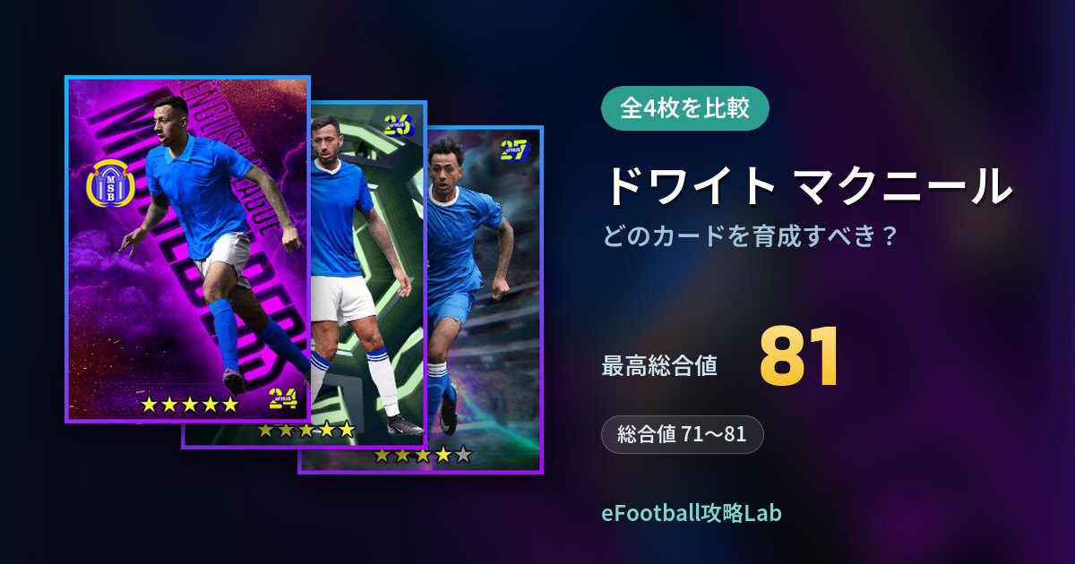 【イーフト】ドワイト マクニールはどのカードを育成すべき?全4枚を比較
