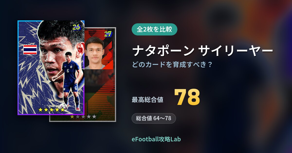 【イーフト】ナタポーン サイリーヤーはどのカードを育成すべき？全2枚を比較