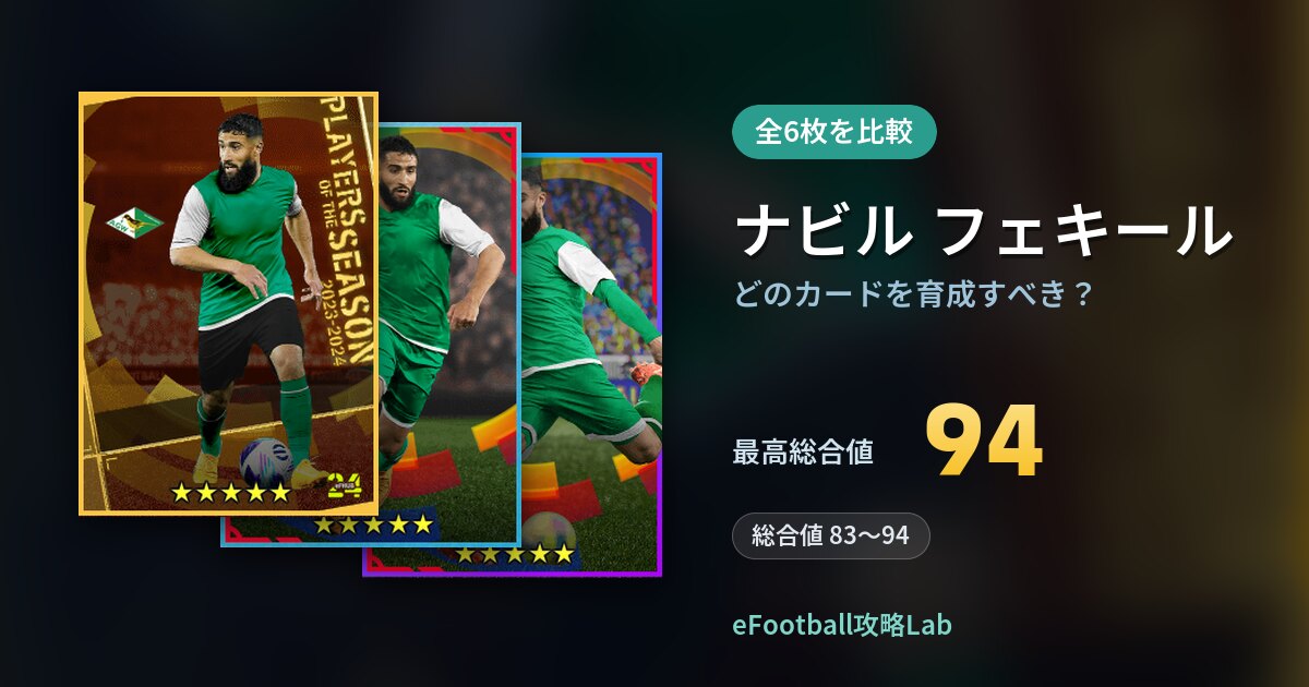 【イーフト】ナビル フェキールはどのカードを育成すべき？全6枚を比較