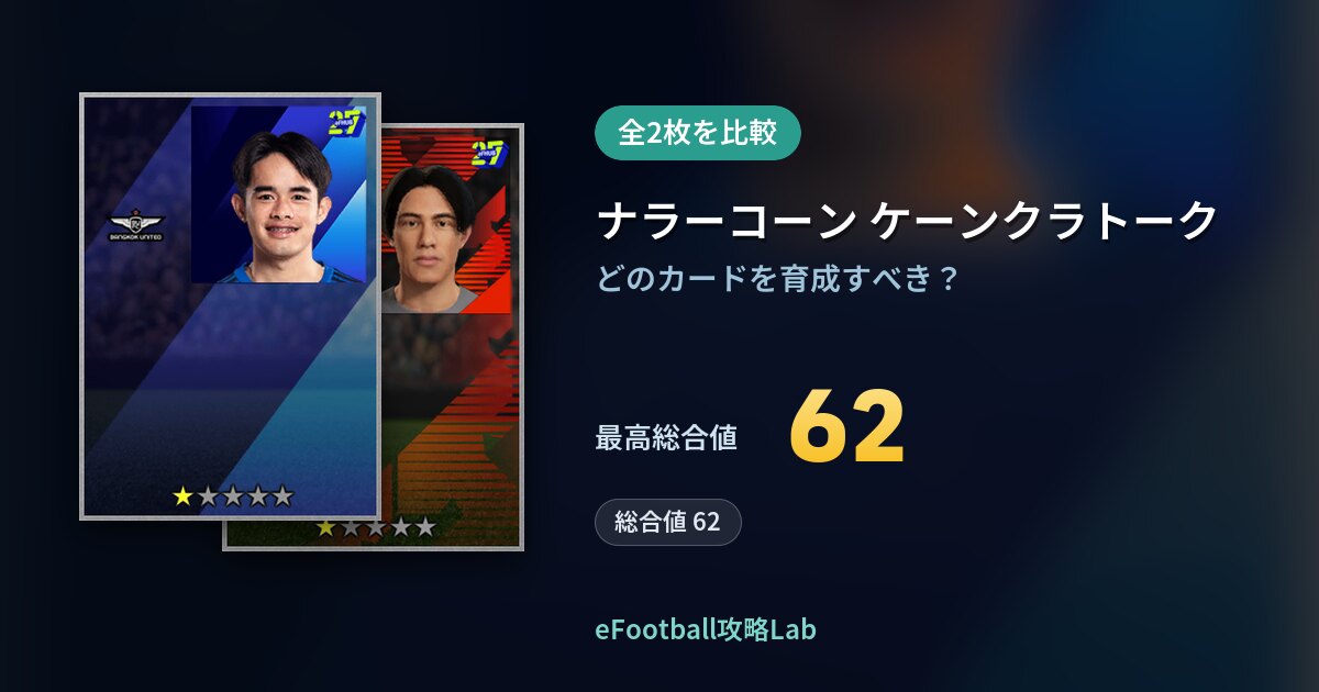 【イーフト】ナラーコーン ケーンクラトークの育成カード比較（全2枚）