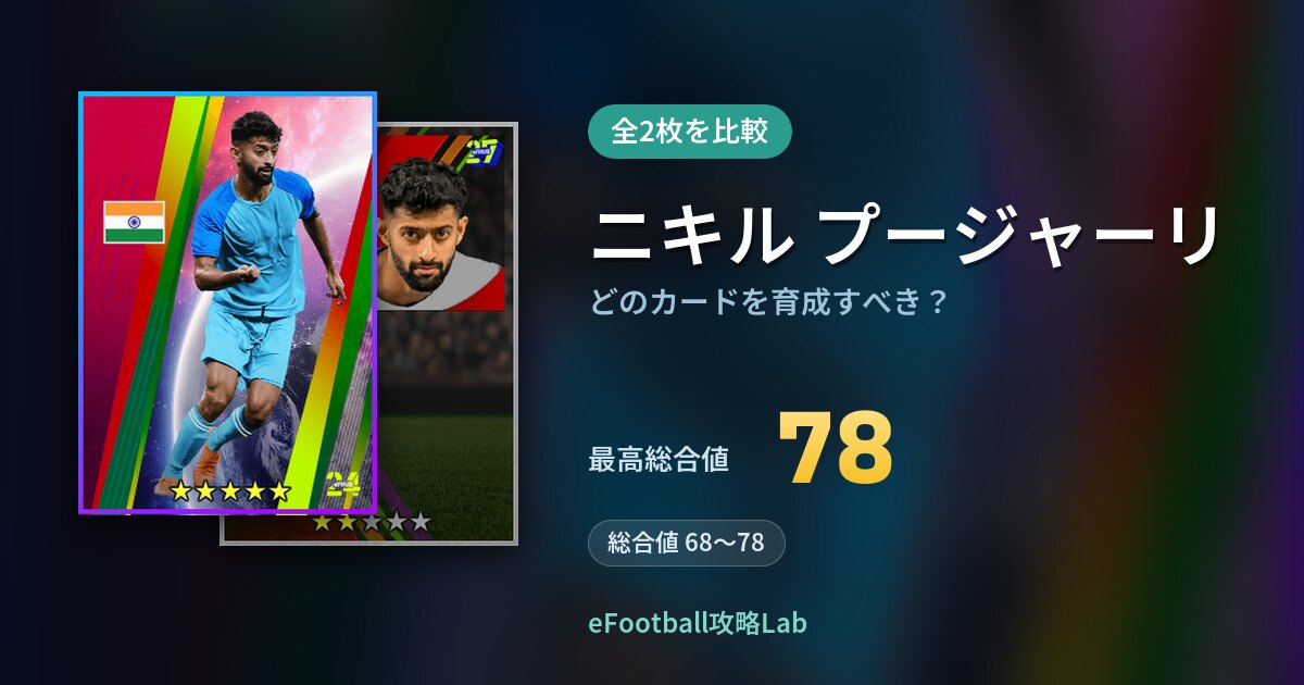 【イーフト】ニキル プージャーリはどのカードを育成すべき？全2枚を比較