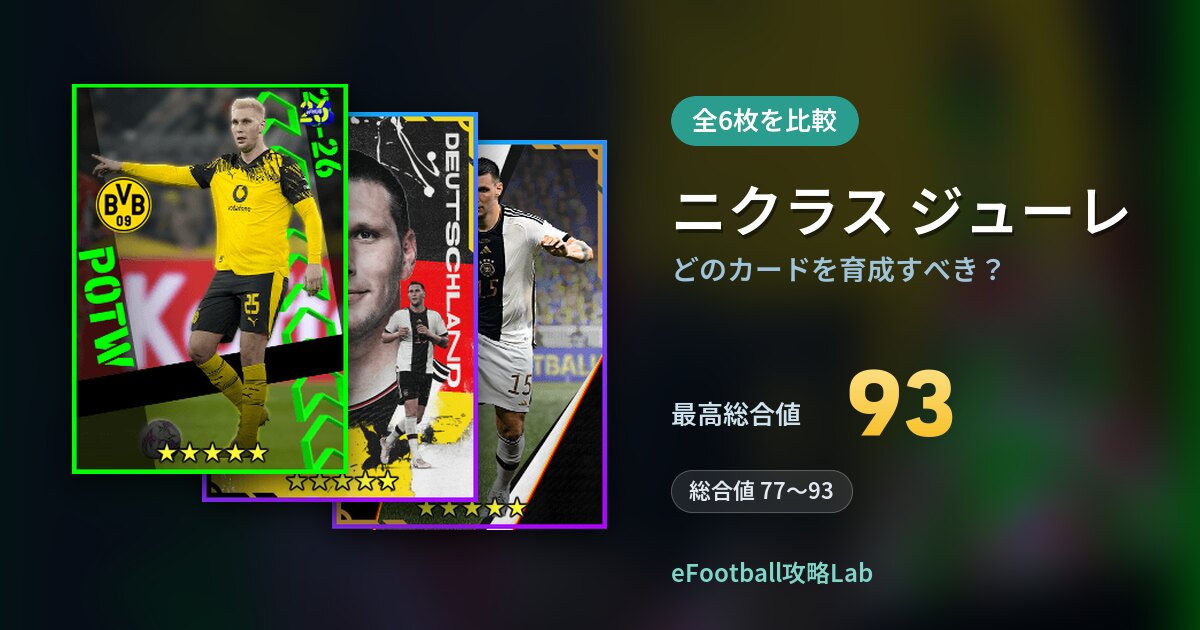 【イーフト】ニクラス ジューレはどのカードを育成すべき？全6枚を比較