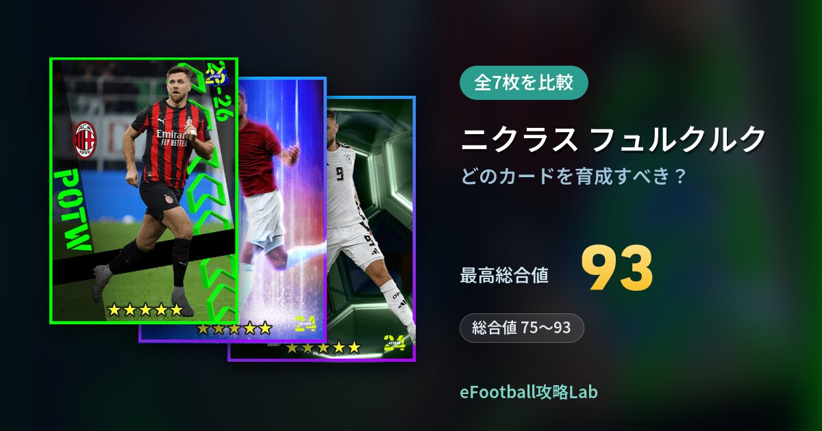 【イーフト】ニクラス フュルクルクはどのカードを育成すべき？全7枚を比較