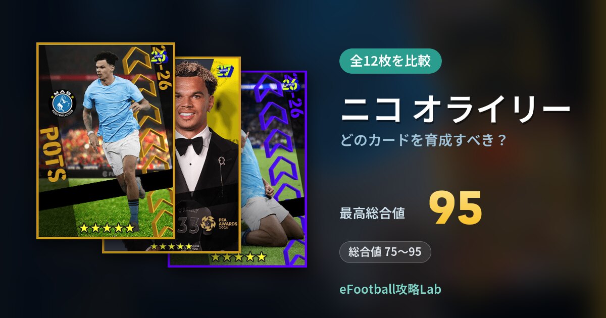 【イーフト】ニコ オライリーはどのカードを育成すべき？全12枚を比較