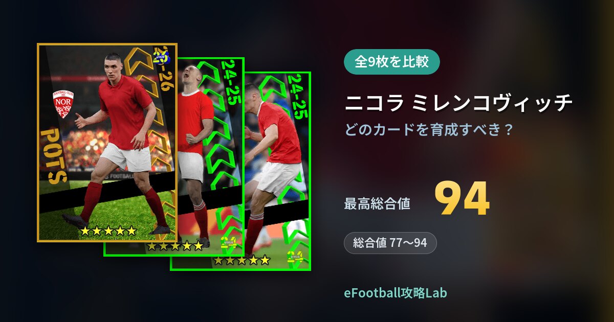【イーフト】ニコラ ミレンコヴィッチはどのカードを育成すべき？全9枚を比較