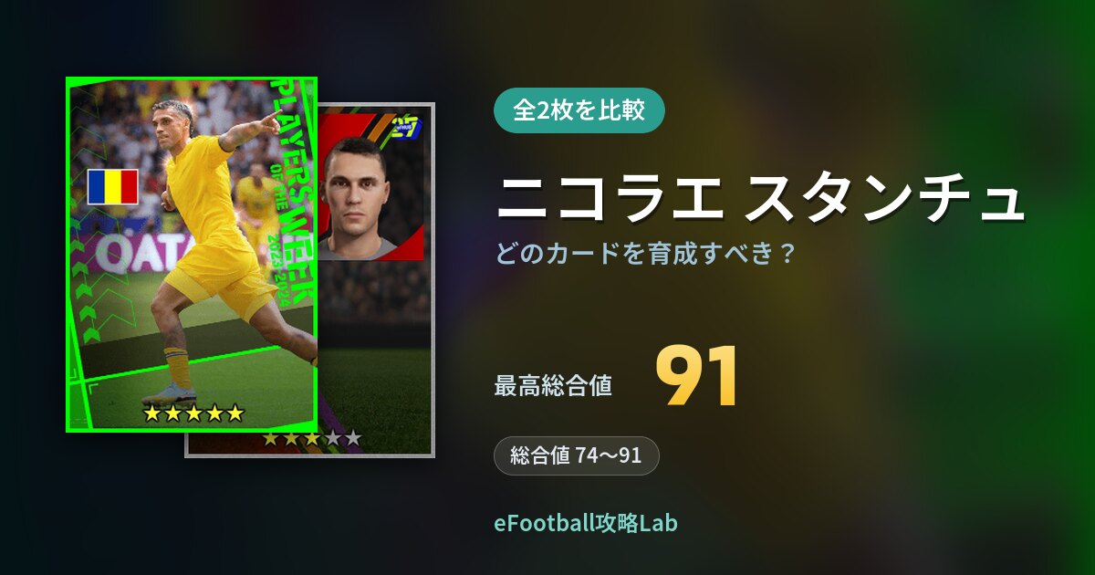 【イーフト】ニコラエ スタンチュはどのカードを育成すべき？全2枚を比較