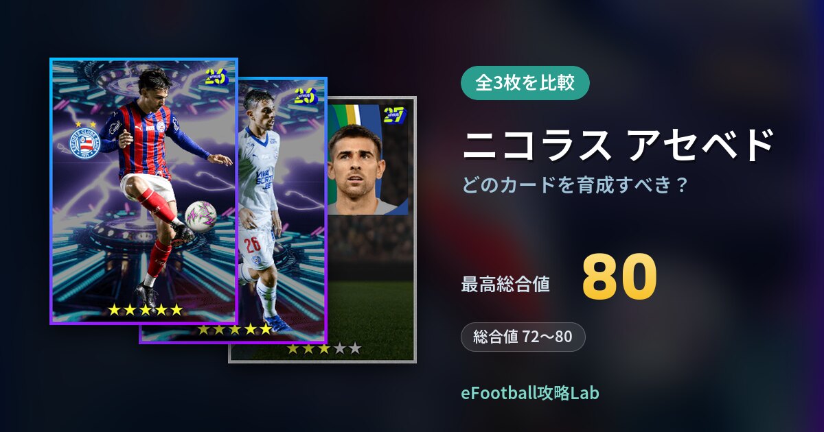 【イーフト】ニコラス アセベドはどのカードを育成すべき？全3枚を比較