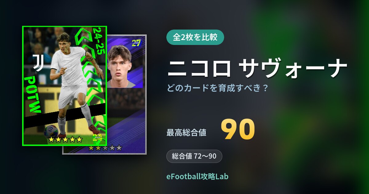 【イーフト】ニコロ サヴォーナはどのカードを育成すべき？全2枚を比較