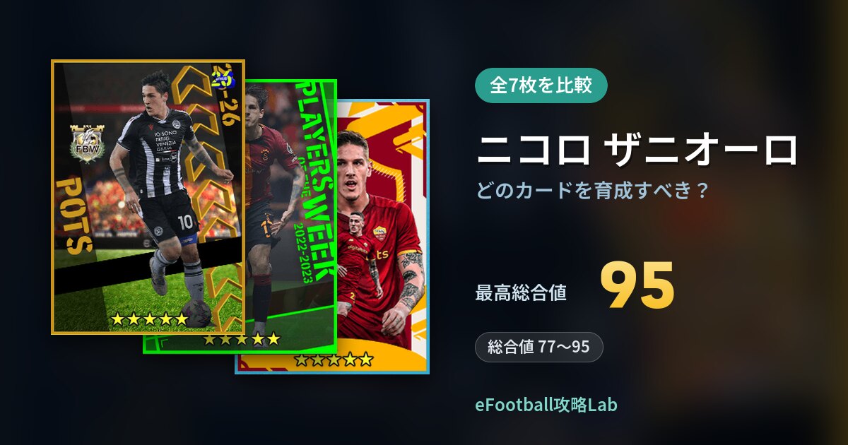 【イーフト】ニコロ ザニオーロはどのカードを育成すべき？全7枚を比較