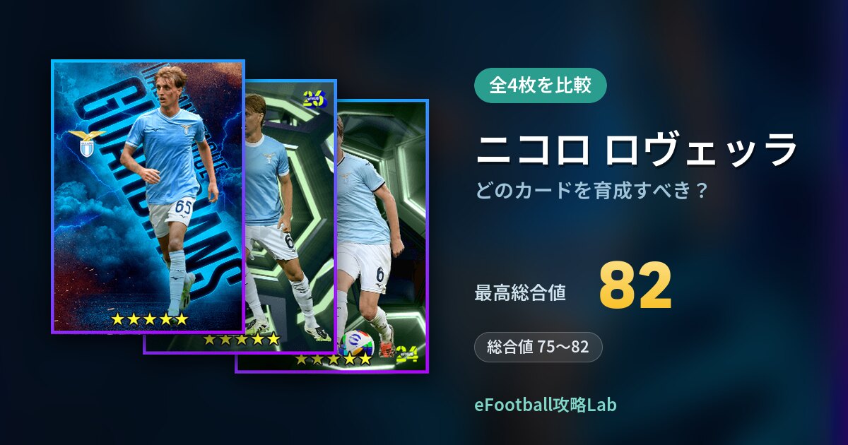 【イーフト】ニコロ ロヴェッラはどのカードを育成すべき？全4枚を比較