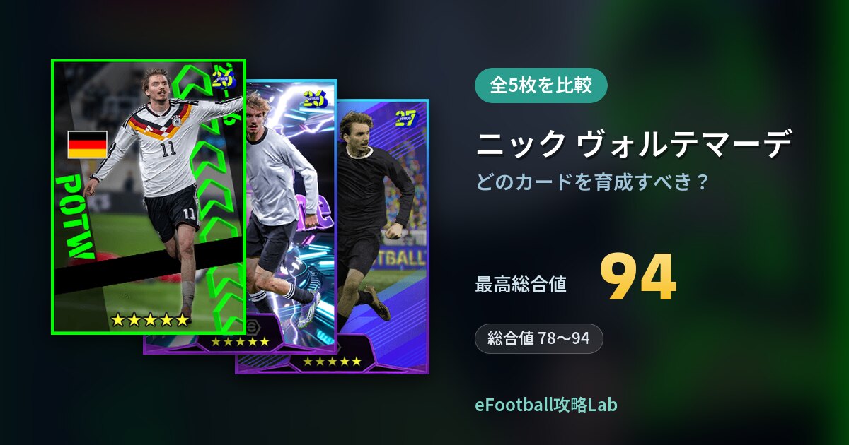 【イーフト】ニック ヴォルテマーデはどのカードを育成すべき？全5枚を比較