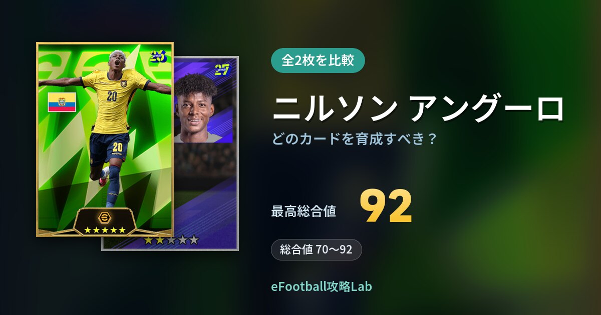 【イーフト】ニルソン アングーロはどのカードを育成すべき?全2枚を比較