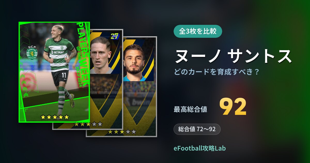 【イーフト】ヌーノ サントスはどのカードを育成すべき？全3枚を比較