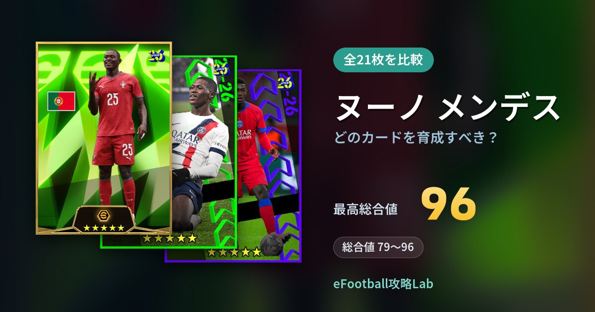 【イーフト】ヌーノ メンデスはどのカードを育成すべき?全21枚を比較