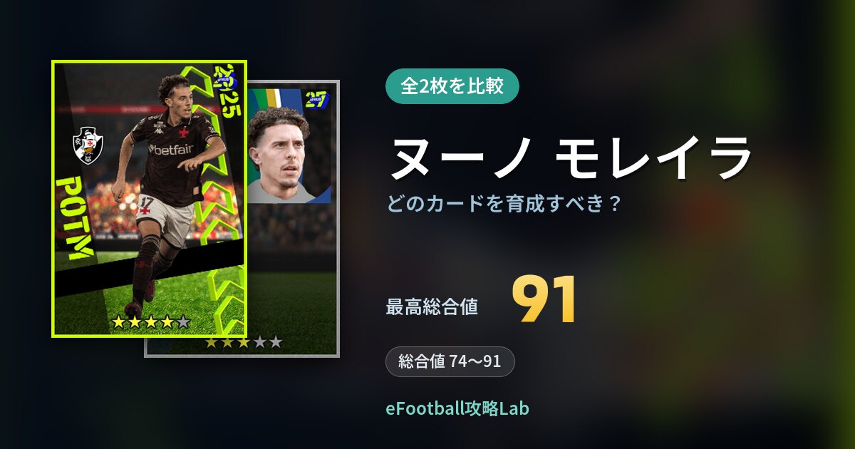 【イーフト】ヌーノ モレイラはどのカードを育成すべき？全2枚を比較