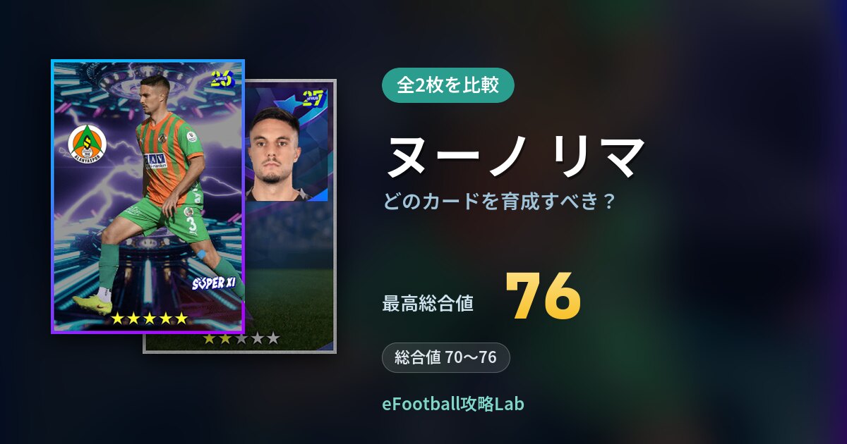 【イーフト】ヌーノ リマはどのカードを育成すべき？全2枚を比較