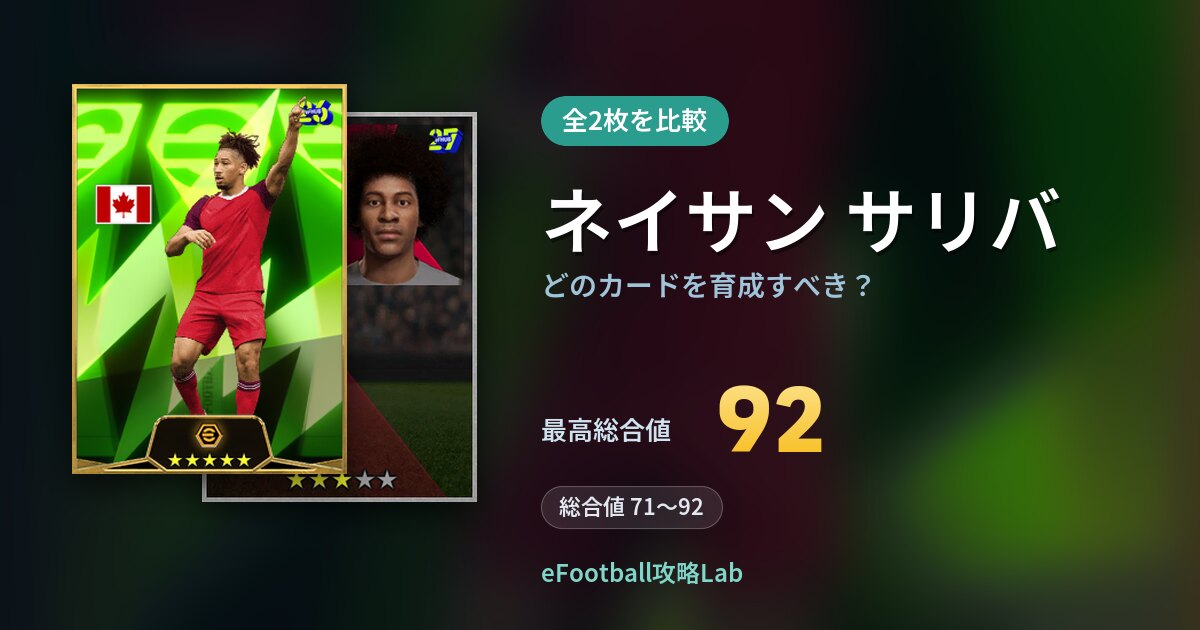 【イーフト】ネイサン サリバはどのカードを育成すべき？全2枚を比較