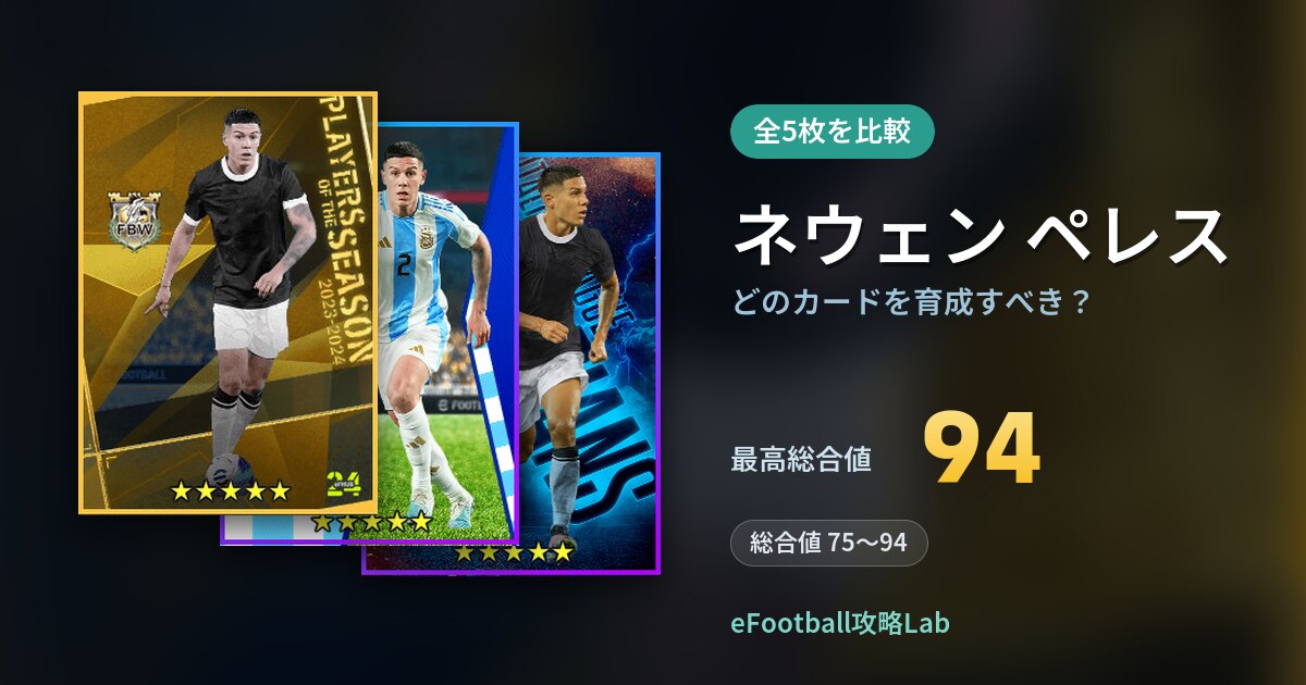【イーフト】ネウェン ペレスはどのカードを育成すべき？全5枚を比較