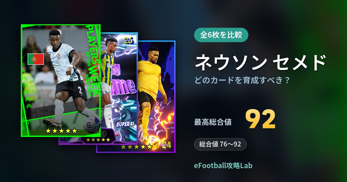 【イーフト】ネウソン セメドはどのカードを育成すべき？全6枚を比較