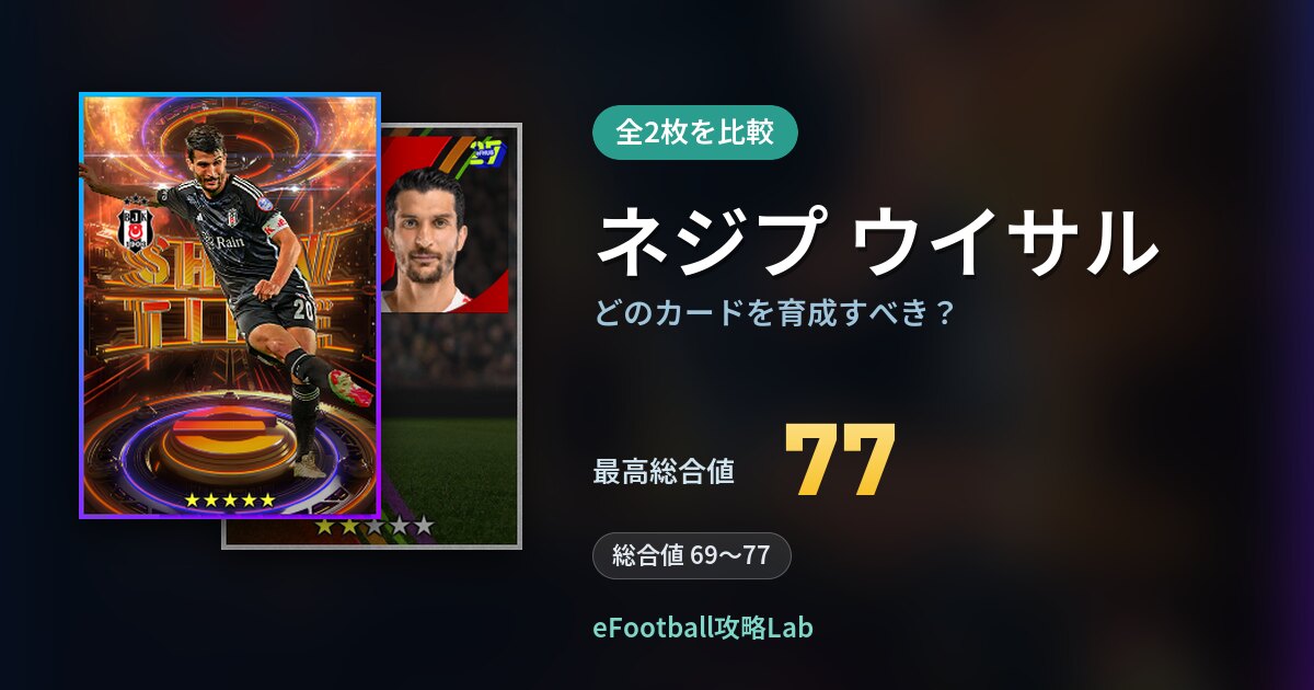 【イーフト】ネジプ ウイサルはどのカードを育成すべき?全2枚を比較