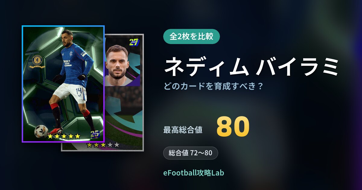 【イーフト】ネディム バイラミはどのカードを育成すべき？全2枚を比較