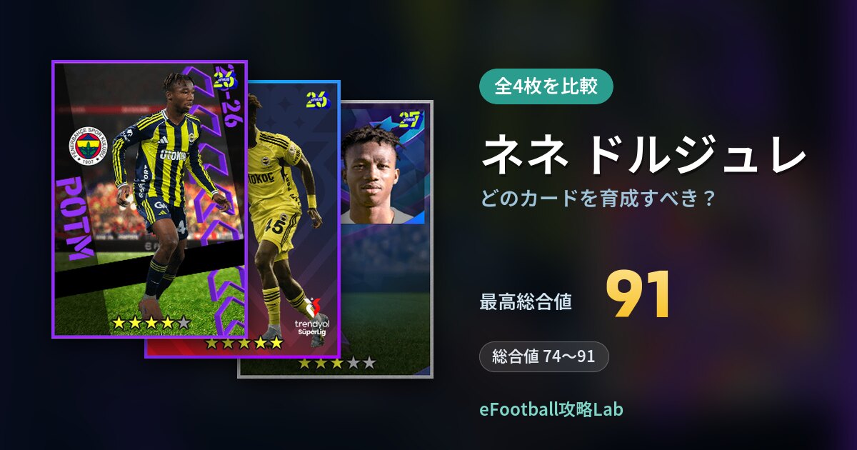 【イーフト】ネネ ドルジュレはどのカードを育成すべき?全4枚を比較