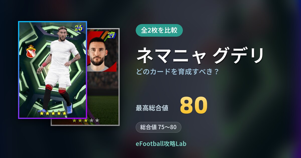 【イーフト】ネマニャ グデリはどのカードを育成すべき？全2枚を比較