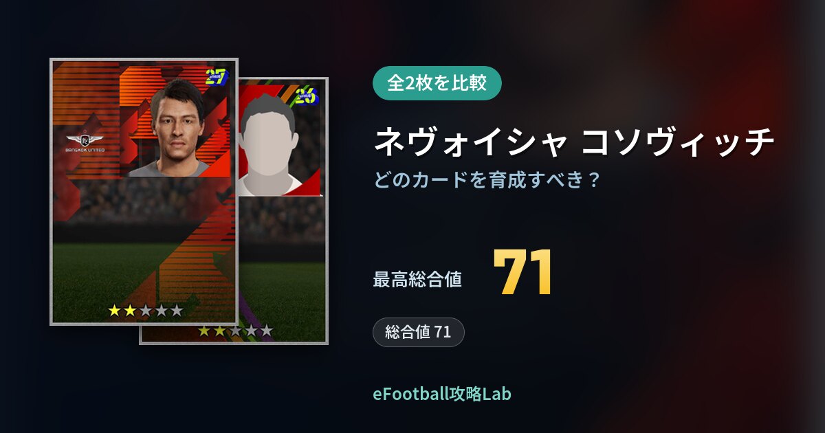 【イーフト】ネヴォイシャ コソヴィッチの育成カード比較(全2枚)