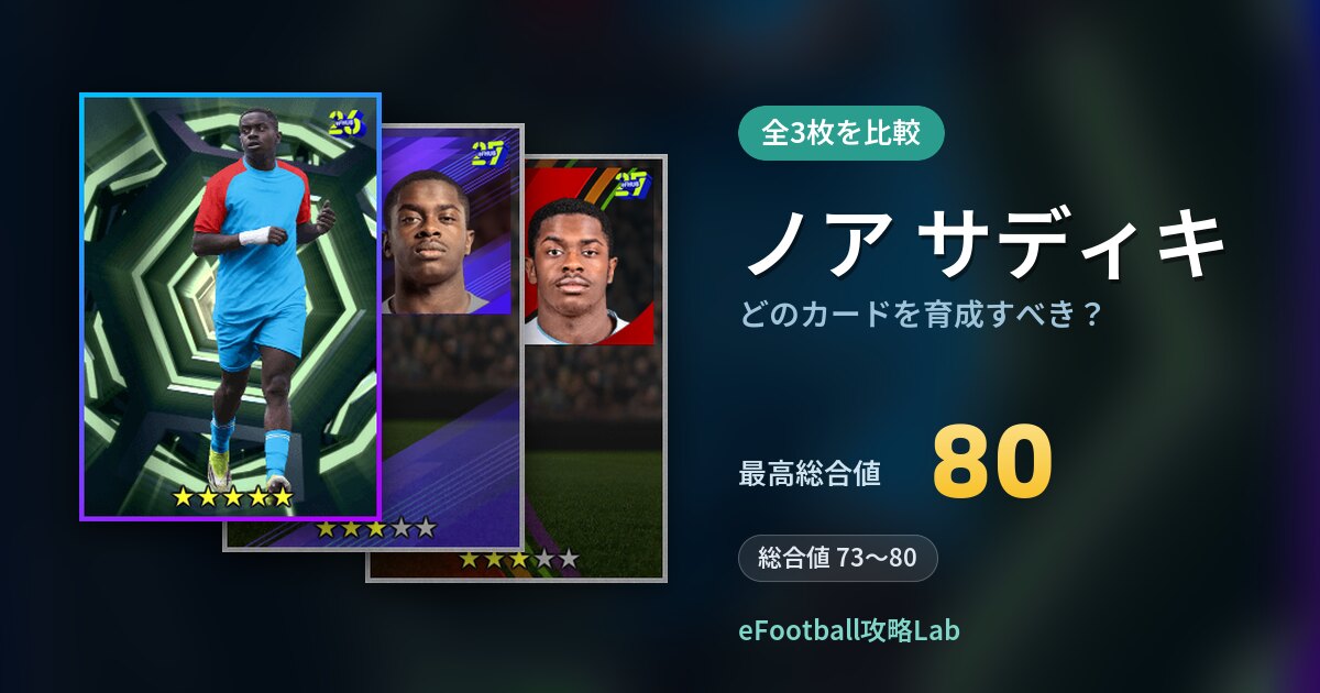 【イーフト】ノア サディキはどのカードを育成すべき？全3枚を比較