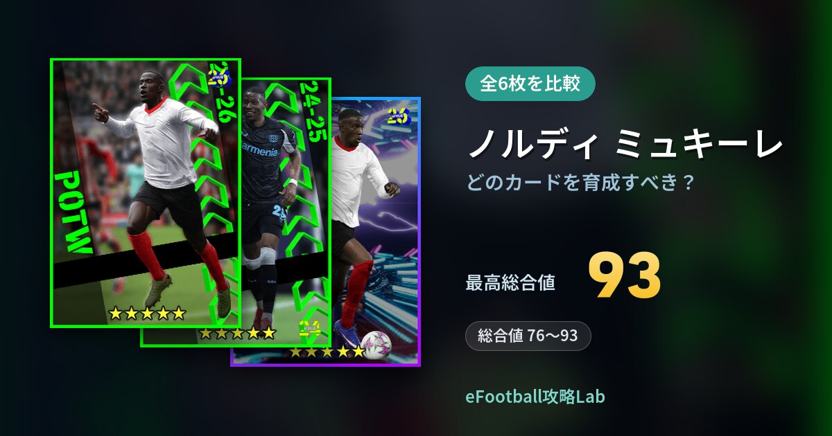 【イーフト】ノルディ ミュキーレはどのカードを育成すべき？全6枚を比較