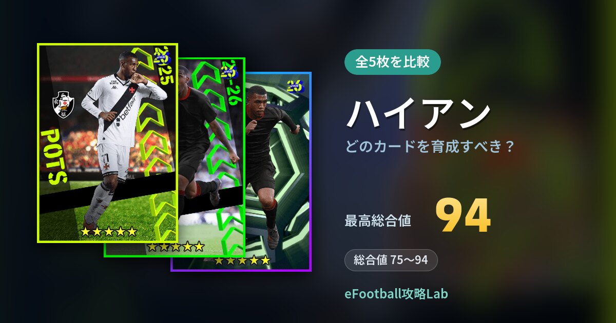 【イーフト】ハイアンはどのカードを育成すべき?全5枚を比較