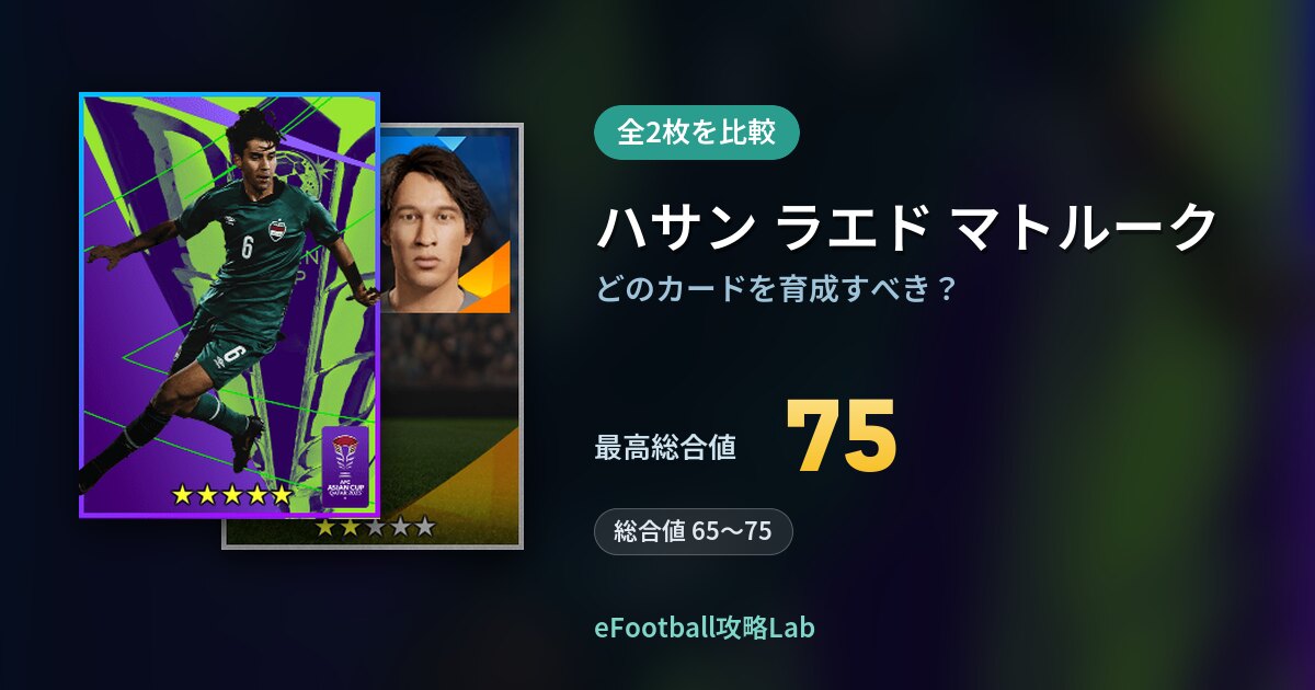 【イーフト】ハサン ラエド マトルークの育成カード比較（全2枚）