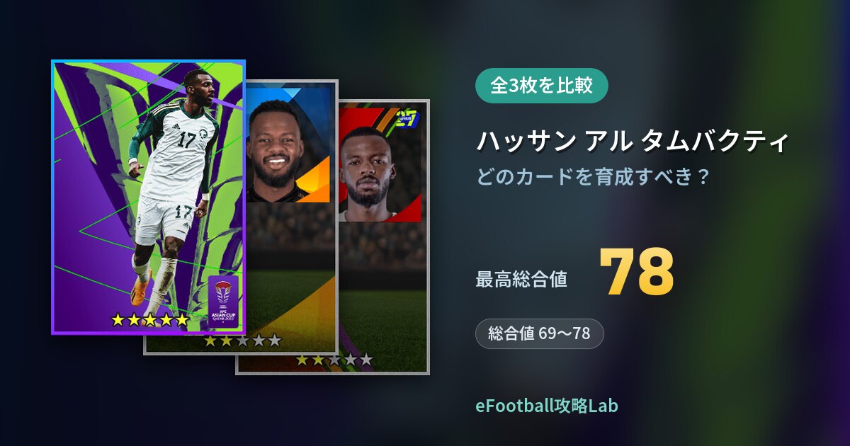 【イーフト】ハッサン アル タムバクティの育成カード比較（全3枚）