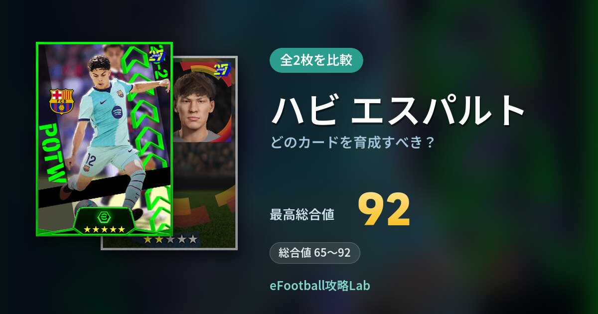 【イーフト】ハビ エスパルトはどのカードを育成すべき?全2枚を比較