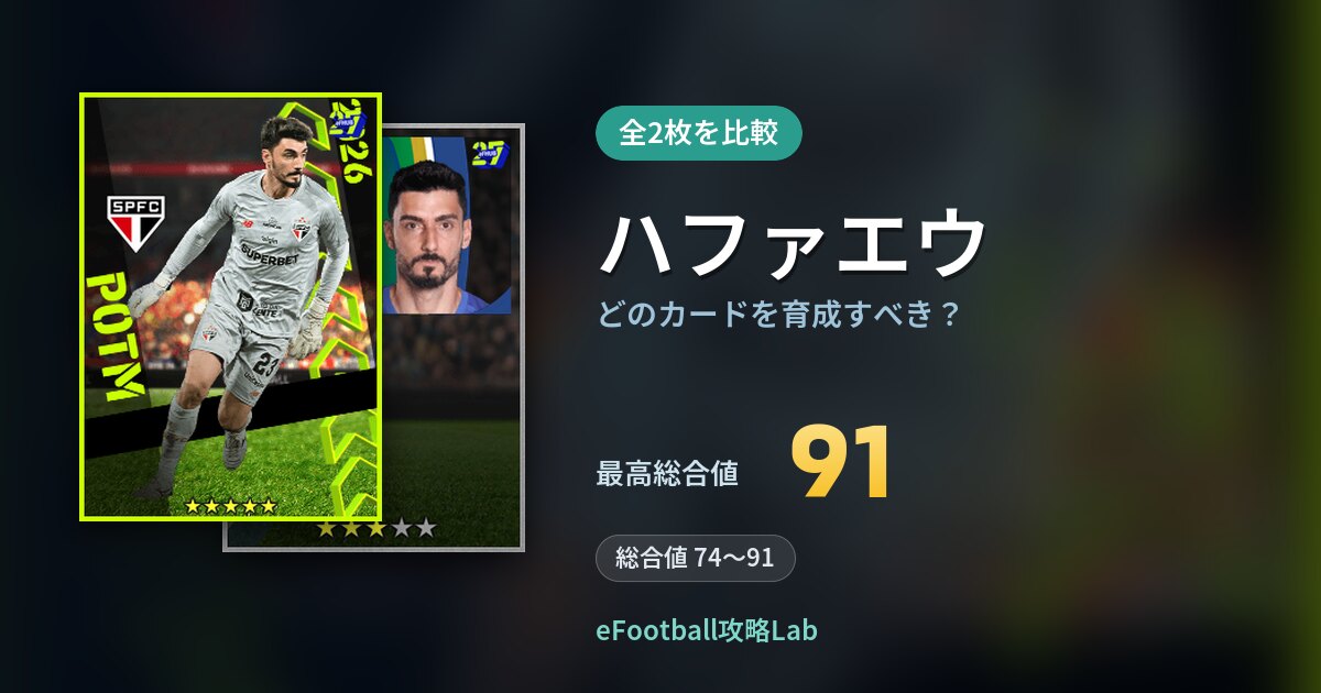 【イーフト】ハファエウはどのカードを育成すべき?全2枚を比較