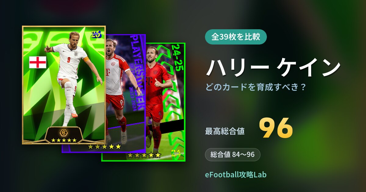 【イーフト】ハリー ケインはどのカードを育成すべき？全39枚を比較