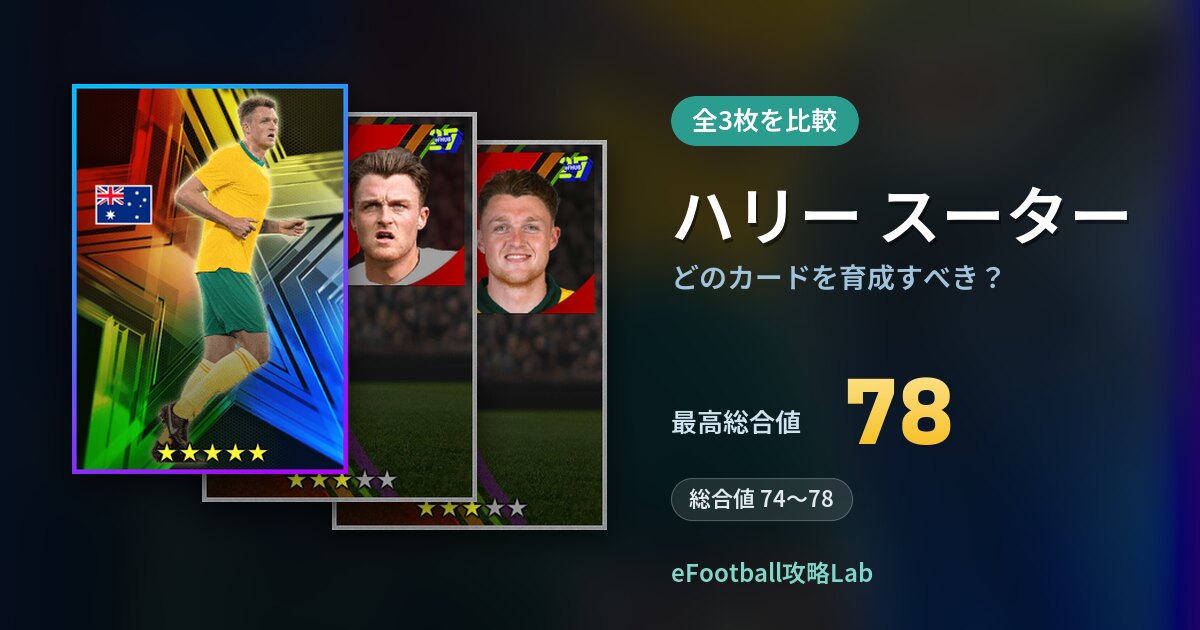 【イーフト】ハリー スーターはどのカードを育成すべき？全3枚を比較