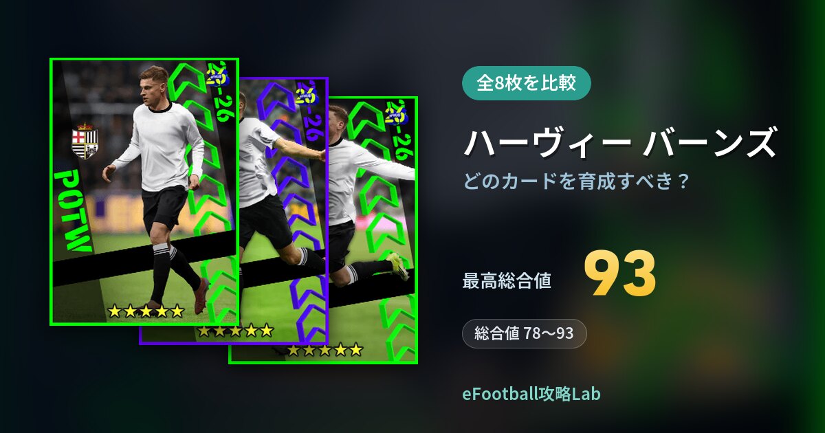 【イーフト】ハーヴィー バーンズはどのカードを育成すべき？全8枚を比較