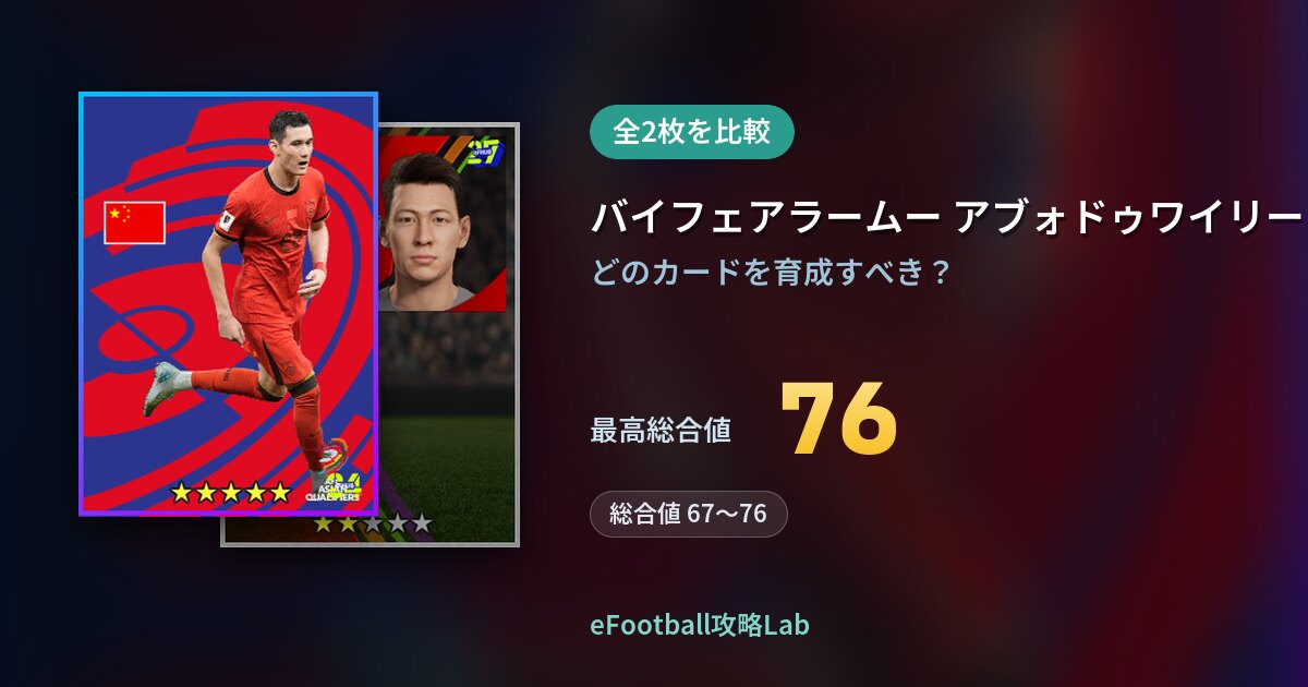 【イーフト】バイフェアラームー アブォドゥワイリーの育成カード比較（全2枚）
