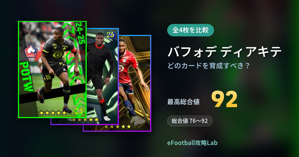 【イーフト】バフォデ ディアキテはどのカードを育成すべき？全4枚を比較