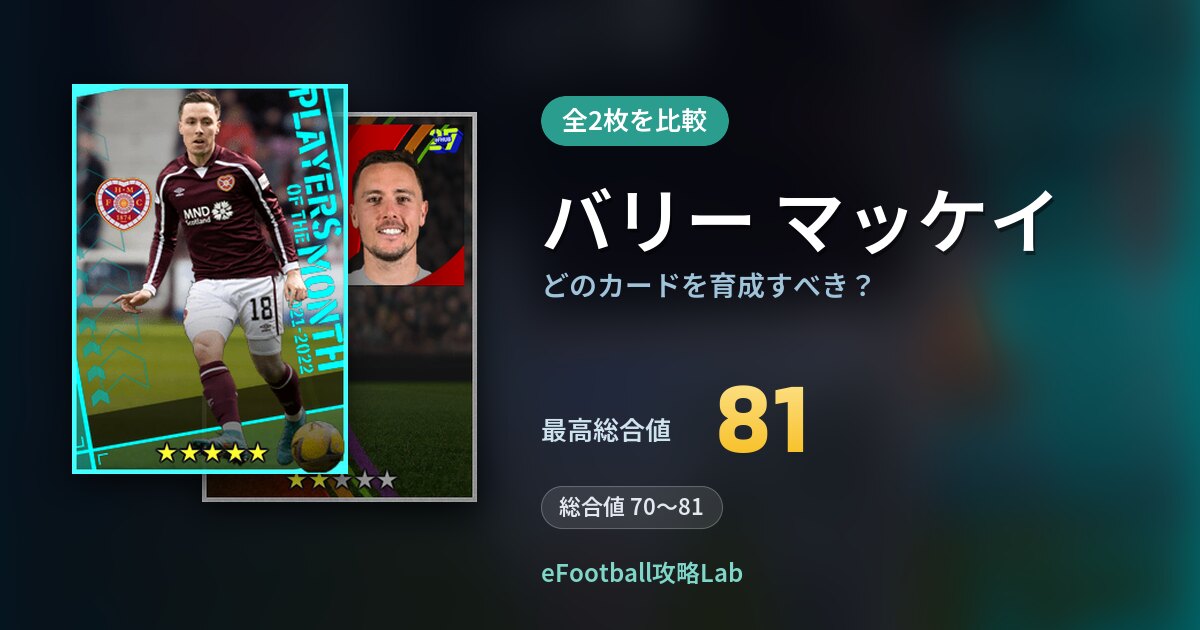 【イーフト】バリー マッケイの全カード比較（全2枚）