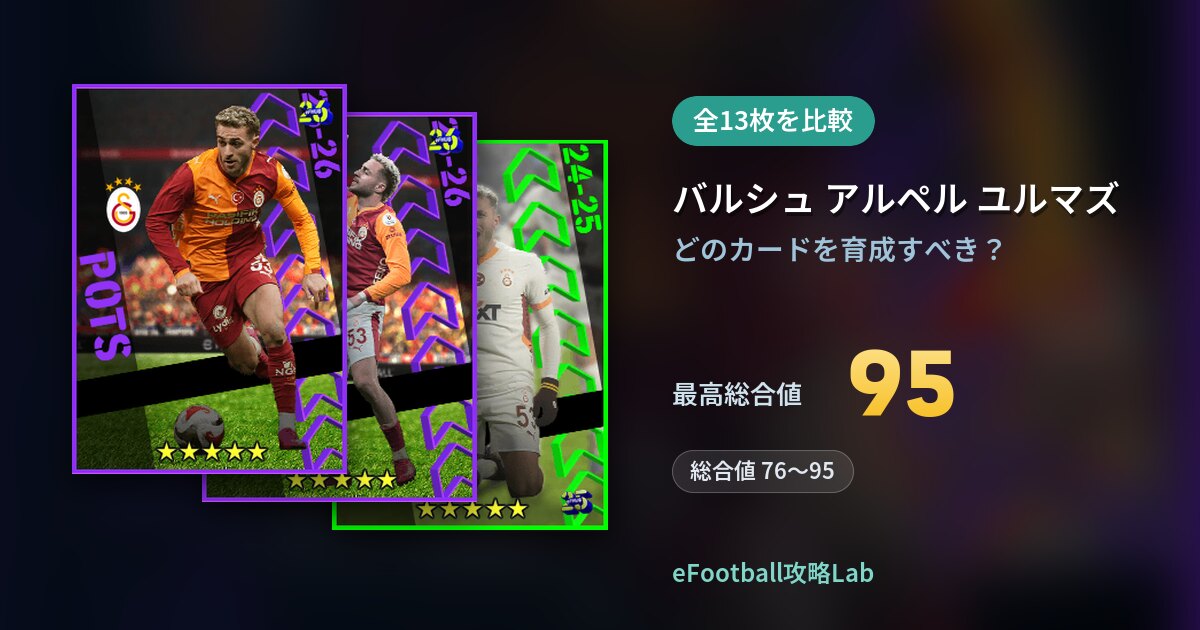 【イーフト】バルシュ アルペル ユルマズの育成カード比較（全13枚）