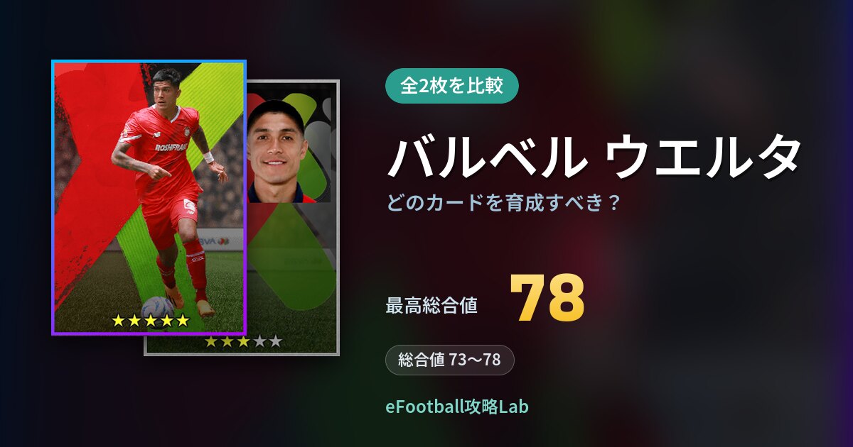 【イーフト】バルベル ウエルタはどのカードを育成すべき？全2枚を比較