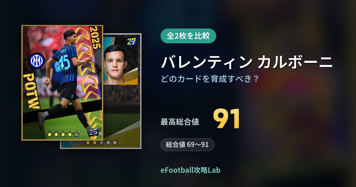 【イーフト】バレンティン カルボーニはどのカードを育成すべき？全2枚を比較